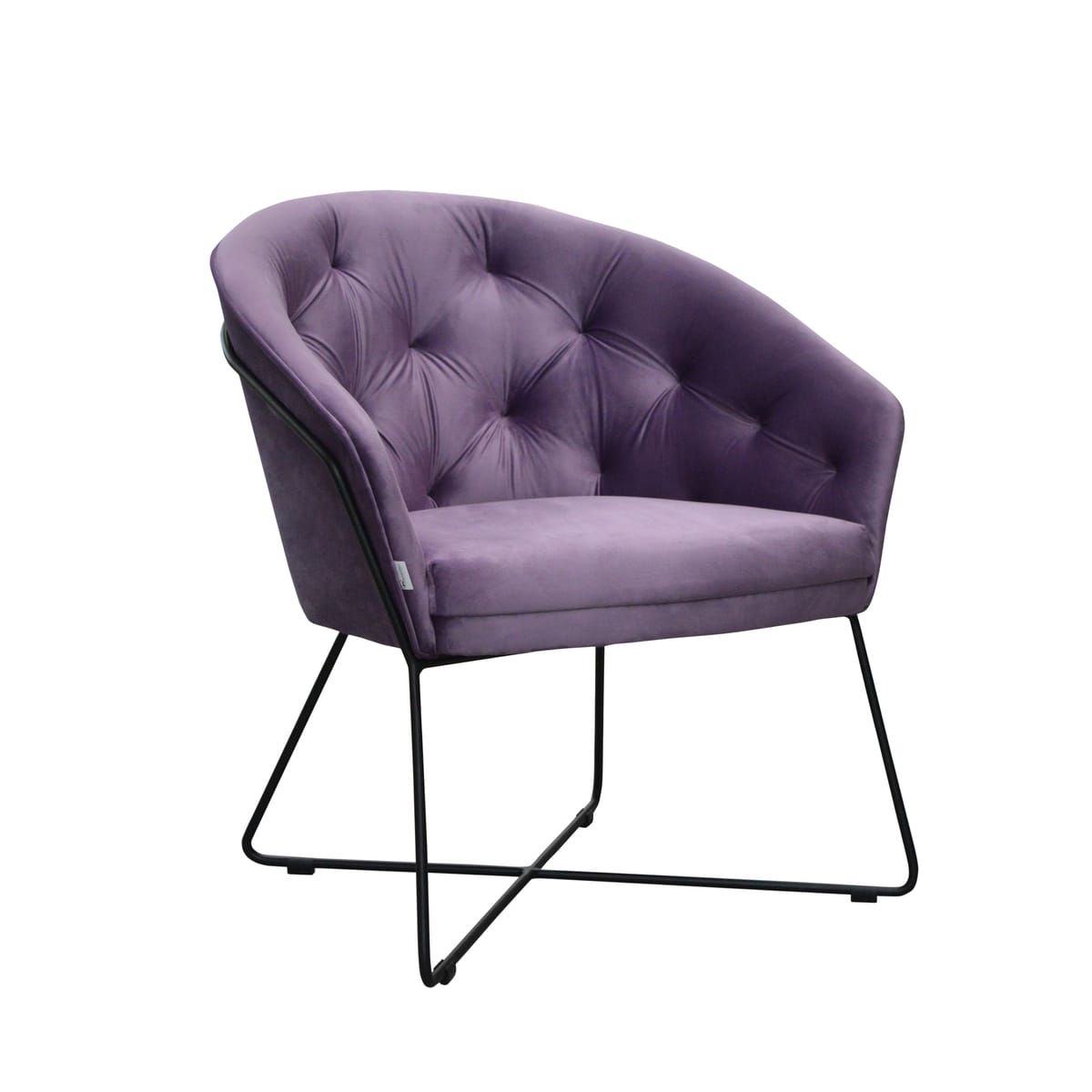 Lila Sessel mit Knopfheftung &amp; halbrundem Eisengestell – Stilvolles Design für moderne Räume
