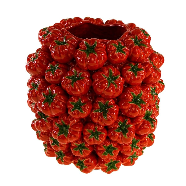 Vase Tomate Rot – Steingut Keramikvase 26x27 cm | Dekovase für Wohnzimmer